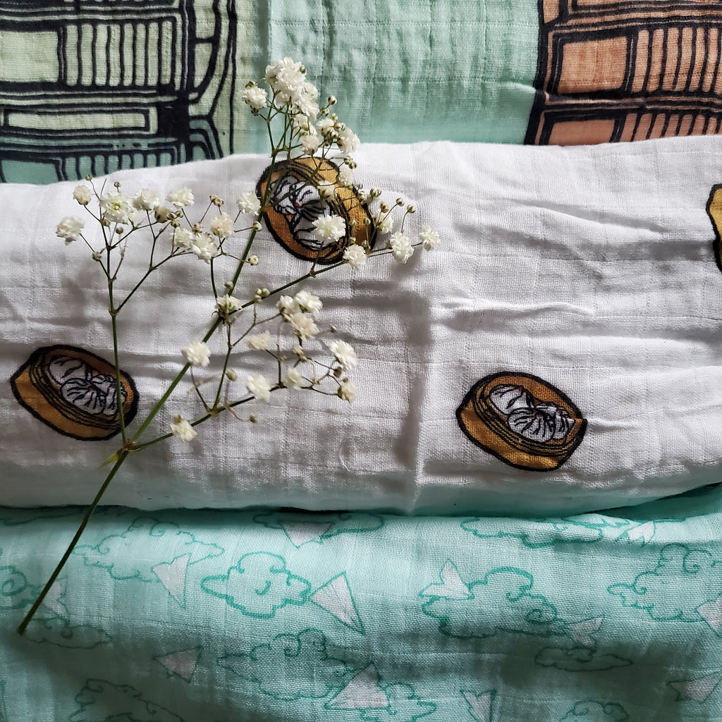 Mei's Own x Art Faculty Organic Cotton Muslin Swaddle Blanket Bao
