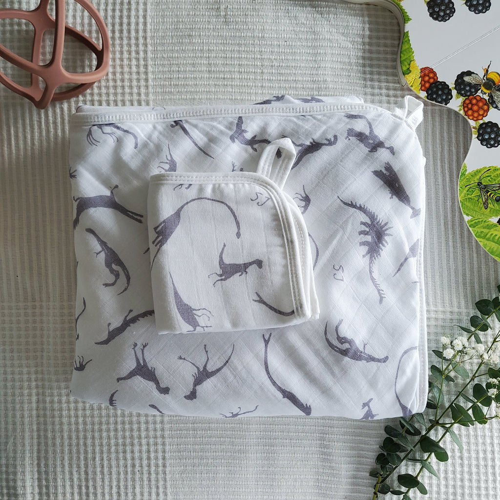 Mei's Own x Art Faculty Organic Cotton Muslin Hooded Towel Dinosaur